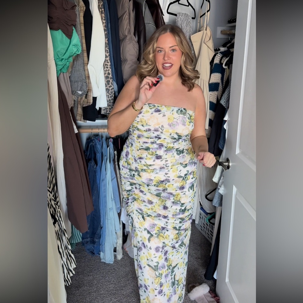 Abercrombie & Fitch Strapless Floral Dress - White and Yellow